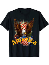 America Flag Bald Eagle Patriot T-Shirt T-Shirt 180G 100% Cotton Printed Round Neck Short-Sleeve T-Shirt, Gifts for Men Dad Husband Grandpa, S-XXXL, Black