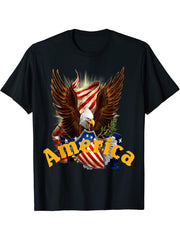 America Flag Bald Eagle Patriot T-Shirt T-Shirt 180G 100% Cotton Printed Round Neck Short-Sleeve T-Shirt, Gifts for Men Dad Husband Grandpa, S-XXXL, Black