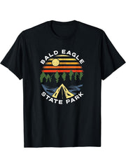 Bald Eagle State Park Pennsylvania Forest PA Vacation T-Shirt 180G 100% Cotton Printed Round Neck Short-Sleeve T-Shirt, Gifts for Men Dad Husband Grandpa, S-XXXL, Black