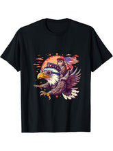 4th Of July Funny Bald Eagle Monkey America Fourth Of July T-Shirt 180G 100% Cotton Printed Round Neck Short-Sleeve T-Shirt, Gifts for Men Dad Husband Grandpa, S-XXXL, Black
