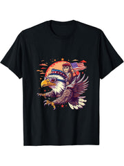 4th Of July Funny Bald Eagle Monkey America Fourth Of July T-Shirt 180G 100% Cotton Printed Round Neck Short-Sleeve T-Shirt, Gifts for Men Dad Husband Grandpa, S-XXXL, Black