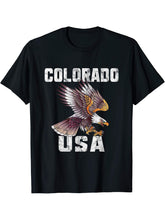 Retro Distressed Colorado USA Bald Eagle Gift T-Shirt 180G 100% Cotton Printed Round Neck Short-Sleeve T-Shirt, Gifts for Men Dad Husband Grandpa, S-XXXL, Black