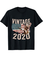 Vintage 2020 Bald Eagle American Flag Country T-Shirt 180G 100% Cotton Printed Round Neck Short-Sleeve T-Shirt, Gifts for Men Dad Husband Grandpa, S-XXXL, Black