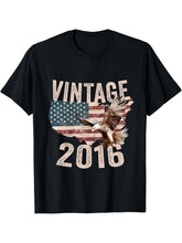 Vintage 2016 Bald Eagle American Flag Country T-Shirt 180G 100% Cotton Printed Round Neck Short-Sleeve T-Shirt, Gifts for Men Dad Husband Grandpa, S-XXXL, Black