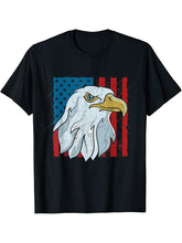 Proud American Bald Eagle Freedom USA Flag 4th Of July Eagle T-Shirt 180G 100% Cotton Printed Round Neck Short-Sleeve T-Shirt, Gifts for Men Dad Husband Grandpa, S-XXXL, Black