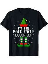 Matching Family Funny I'm The Bald Eagle Lover Elf Christmas T-Shirt 180G 100% Cotton Printed Round Neck Short-Sleeve T-Shirt, Gifts for Men Dad Husband Grandpa, S-XXXL, Black