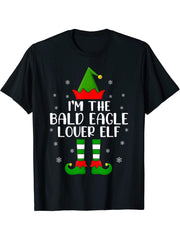 Matching Family Funny I'm The Bald Eagle Lover Elf Christmas T-Shirt 180G 100% Cotton Printed Round Neck Short-Sleeve T-Shirt, Gifts for Men Dad Husband Grandpa, S-XXXL, Black