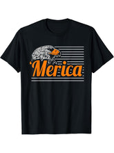 Merica Bald Eagle Patriotic American US Fourth July T-Shirt 180G 100% Cotton Printed Round Neck Short-Sleeve T-Shirt, Gifts for Men Dad Husband Grandpa, S-XXXL, Black