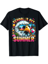 Schools Out For Summer Teacher Girls Boys Boy Girl Bald Eagle T-Shirt 180G 100% Cotton Printed Round Neck Short-Sleeve T-Shirt, Gifts for Men Dad Husband Grandpa, S-XXXL, Black