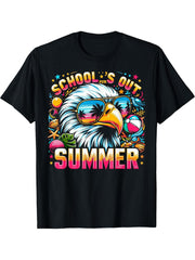 Schools Out For Summer Teacher Girls Boys Boy Girl Bald Eagle T-Shirt 180G 100% Cotton Printed Round Neck Short-Sleeve T-Shirt, Gifts for Men Dad Husband Grandpa, S-XXXL, Black