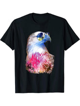 Eagle with colorful sunglasses Bald T-Shirt 180G 100% Cotton Printed Round Neck Short-Sleeve T-Shirt, Gifts for Men Dad Husband Grandpa, S-XXXL, Black