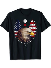 Bald Eagle American Flag US Flag Patriotic Animal T-Shirt 180G 100% Cotton Printed Round Neck Short-Sleeve T-Shirt, Gifts for Men Dad Husband Grandpa, S-XXXL, Black