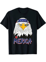 American Bald Eagle Patriotic Merica 4th Of July USA Bandana T-Shirt 180G 100% Cotton Printed Round Neck Short-Sleeve T-Shirt, Gifts for Men Dad Husband Grandpa, S-XXXL, Black