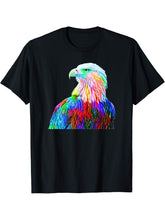 Colorful Bald Eagle Hawk American Murica T-Shirt 180G 100% Cotton Printed Round Neck Short-Sleeve T-Shirt, Gifts for Men Dad Husband Grandpa, S-XXXL, Black