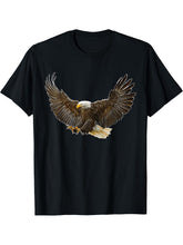 Flying Bald Eagle Birdwatching T-Shirt 180G 100% Cotton Printed Round Neck Short-Sleeve T-Shirt, Gifts for Men Dad Husband Grandpa, S-XXXL, Black