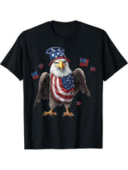 Land of the Free, Home of the Brave: Bald Eagle T-Shirt 180G 100% Cotton Printed Round Neck Short-Sleeve T-Shirt, Gifts for Men Dad Husband Grandpa, S-XXXL, Black