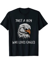 Bald Eagle Just a Boy Who Loves Eagles T-Shirt 180G 100% Cotton Printed Round Neck Short-Sleeve T-Shirt, Gifts for Men Dad Husband Grandpa, S-XXXL, Black