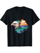 Majestic Bald Eagle Scenic Mountain Sunset T-Shirt 180G 100% Cotton Printed Round Neck Short-Sleeve T-Shirt, Gifts for Men Dad Husband Grandpa, S-XXXL, Black