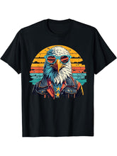 Vintage Eagle with Sunglasses - Retro American Bald Eagle T-Shirt 180G 100% Cotton Printed Round Neck Short-Sleeve T-Shirt, Gifts for Men Dad Husband Grandpa, S-XXXL, Black