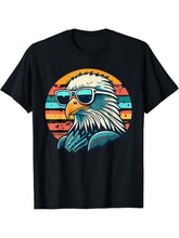 Vintage Eagle with Sunglasses - Retro American Bald Eagle T-Shirt 180G 100% Cotton Printed Round Neck Short-Sleeve T-Shirt, Gifts for Men Dad Husband Grandpa, S-XXXL, Black