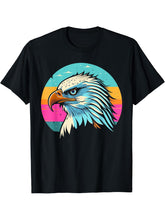 Vintage Eagle with Sunglasses - Retro American Bald Eagle T-Shirt 180G 100% Cotton Printed Round Neck Short-Sleeve T-Shirt, Gifts for Men Dad Husband Grandpa, S-XXXL, Black