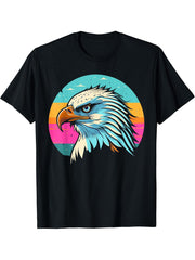 Vintage Eagle with Sunglasses - Retro American Bald Eagle T-Shirt 180G 100% Cotton Printed Round Neck Short-Sleeve T-Shirt, Gifts for Men Dad Husband Grandpa, S-XXXL, Black
