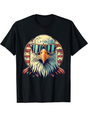 Vintage Eagle with Sunglasses - Retro American Bald Eagle T-Shirt 180G 100% Cotton Printed Round Neck Short-Sleeve T-Shirt, Gifts for Men Dad Husband Grandpa, S-XXXL, Black