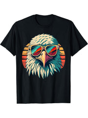 Vintage Eagle with Sunglasses - Retro American Bald Eagle T-Shirt 180G 100% Cotton Printed Round Neck Short-Sleeve T-Shirt, Gifts for Men Dad Husband Grandpa, S-XXXL, Black