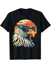 Vintage Eagle with Sunglasses - Retro American Bald Eagle T-Shirt 180G 100% Cotton Printed Round Neck Short-Sleeve T-Shirt, Gifts for Men Dad Husband Grandpa, S-XXXL, Black