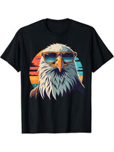 Vintage Eagle with Sunglasses - Retro American Bald Eagle T-Shirt 180G 100% Cotton Printed Round Neck Short-Sleeve T-Shirt, Gifts for Men Dad Husband Grandpa, S-XXXL, Black