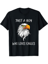 Bald Eagle Just a Boy Who Loves Eagles T-Shirt 180G 100% Cotton Printed Round Neck Short-Sleeve T-Shirt, Gifts for Men Dad Husband Grandpa, S-XXXL, Black
