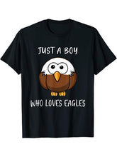 Bald Eagle Just a Boy Who Loves Eagles T-Shirt 180G 100% Cotton Printed Round Neck Short-Sleeve T-Shirt, Gifts for Men Dad Husband Grandpa, S-XXXL, Black