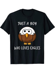Bald Eagle Just a Boy Who Loves Eagles T-Shirt 180G 100% Cotton Printed Round Neck Short-Sleeve T-Shirt, Gifts for Men Dad Husband Grandpa, S-XXXL, Black