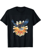 Bald Eagle In Sunburst Patriotic Design T-Shirt 180G 100% Cotton Printed Round Neck Short-Sleeve T-Shirt, Gifts for Men Dad Husband Grandpa, S-XXXL, Black