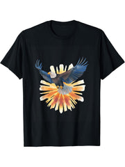 Bald Eagle In Sunburst Patriotic Design T-Shirt 180G 100% Cotton Printed Round Neck Short-Sleeve T-Shirt, Gifts for Men Dad Husband Grandpa, S-XXXL, Black