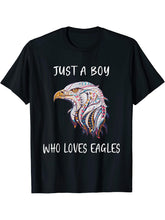 Bald Eagle Just a Boy Who Loves Eagles T-Shirt 180G 100% Cotton Printed Round Neck Short-Sleeve T-Shirt, Gifts for Men Dad Husband Grandpa, S-XXXL, Black