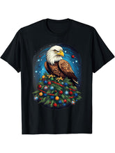 Xmas Bald Eagle Pile Up Christmas Tree T-Shirt 180G 100% Cotton Printed Round Neck Short-Sleeve T-Shirt, Gifts for Men Dad Husband Grandpa, S-XXXL, Black