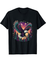 Eagle Forest Animal Wildlife Bald Eagles Bird Flying Nature T-Shirt 180G 100% Cotton Printed Round Neck Short-Sleeve T-Shirt, Gifts for Men Dad Husband Grandpa, S-XXXL, Black