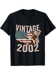 Vintage 2002 Bald Eagle American Flag Country T-Shirt 180G 100% Cotton Printed Round Neck Short-Sleeve T-Shirt, Gifts for Men Dad Husband Grandpa, S-XXXL, Black