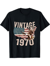 Vintage 1970 Bald Eagle American Flag Country T-Shirt 180G 100% Cotton Printed Round Neck Short-Sleeve T-Shirt, Gifts for Men Dad Husband Grandpa, S-XXXL, Black