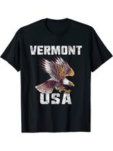 Retro Distressed Vermont USA Bald Eagle Gift T-Shirt 180G 100% Cotton Printed Round Neck Short-Sleeve T-Shirt, Gifts for Men Dad Husband Grandpa, S-XXXL, Black