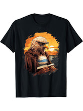 Outdoors Bald Eagle Reading Book T-Shirt 180G 100% Cotton Printed Round Neck Short-Sleeve T-Shirt, Gifts for Men Dad Husband Grandpa, S-XXXL, Black