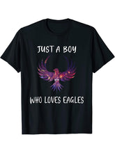 Bald Eagle Just a Boy Who Loves Eagles T-Shirt 180G 100% Cotton Printed Round Neck Short-Sleeve T-Shirt, Gifts for Men Dad Husband Grandpa, S-XXXL, Black