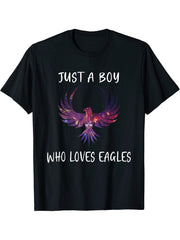Bald Eagle Just a Boy Who Loves Eagles T-Shirt 180G 100% Cotton Printed Round Neck Short-Sleeve T-Shirt, Gifts for Men Dad Husband Grandpa, S-XXXL, Black