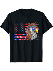 Patriotic Bald Eagle Mullet USA American Flag 4th Of July T-Shirt 180G 100% Cotton Printed Round Neck Short-Sleeve T-Shirt, Gifts for Men Dad Husband Grandpa, S-XXXL, Black