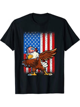 Dabbing American Bald Eagle 4th Of July Boys Boy Girl USA Flag T-Shirt 180G 100% Cotton Printed Round Neck Short-Sleeve T-Shirt, Gifts for Men Dad Husband Grandpa, S-XXXL, Black