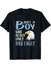 Mens Gift Just A Boy Who Really Loves Bald Eagles T-Shirt 180G 100% Cotton Printed Round Neck Short-Sleeve T-Shirt, Gifts for Men Dad Husband Grandpa, S-XXXL, Black