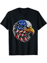 Bald Eagle Patriotic American Flag 4th Of July T-Shirt 180G 100% Cotton Printed Round Neck Short-Sleeve T-Shirt, Gifts for Men Dad Husband Grandpa, S-XXXL, Black