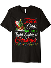 Funny Just A Girl Who Loves Bald Eagle And Christmas Premium T-Shirt 180G 100% Cotton Printed Round Neck Short-Sleeve T-Shirt, Gifts for Men Dad Husband Grandpa, S-XXXL, Black