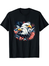 Bald eagles surrounded by vibrant patriotic American flags T-Shirt 180G 100% Cotton Printed Round Neck Short-Sleeve T-Shirt, Gifts for Men Dad Husband Grandpa, S-XXXL, Black